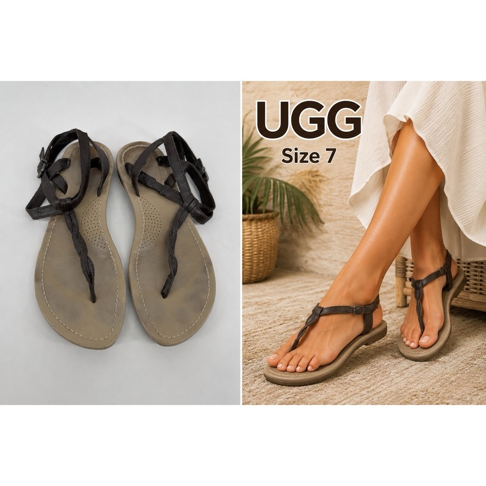 UGG Australia Leather Thong Sandals Women's 7 Brown Strappy Casual Boho Comfort